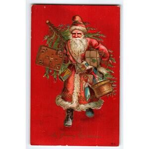 Santa Claus Christmas Postcard Old World Gold Long Suit Coat Nash Series 29